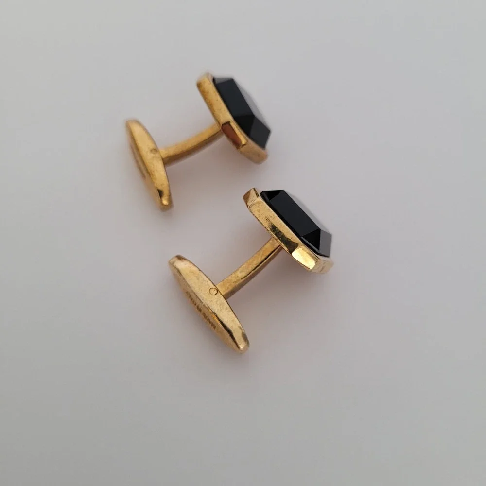 Dolce & Gabbana Mens Cufflinks Gold Tone Black Stone‎ Octagon Made in Italy Box